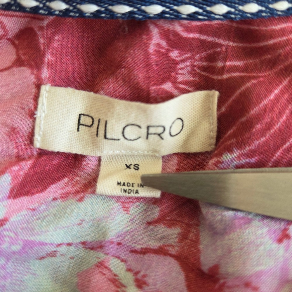 Pilcro Women XS Floral Button Down Shirt Burgundy Pink Long Sleeve Modal Top - Picture 5 of 6